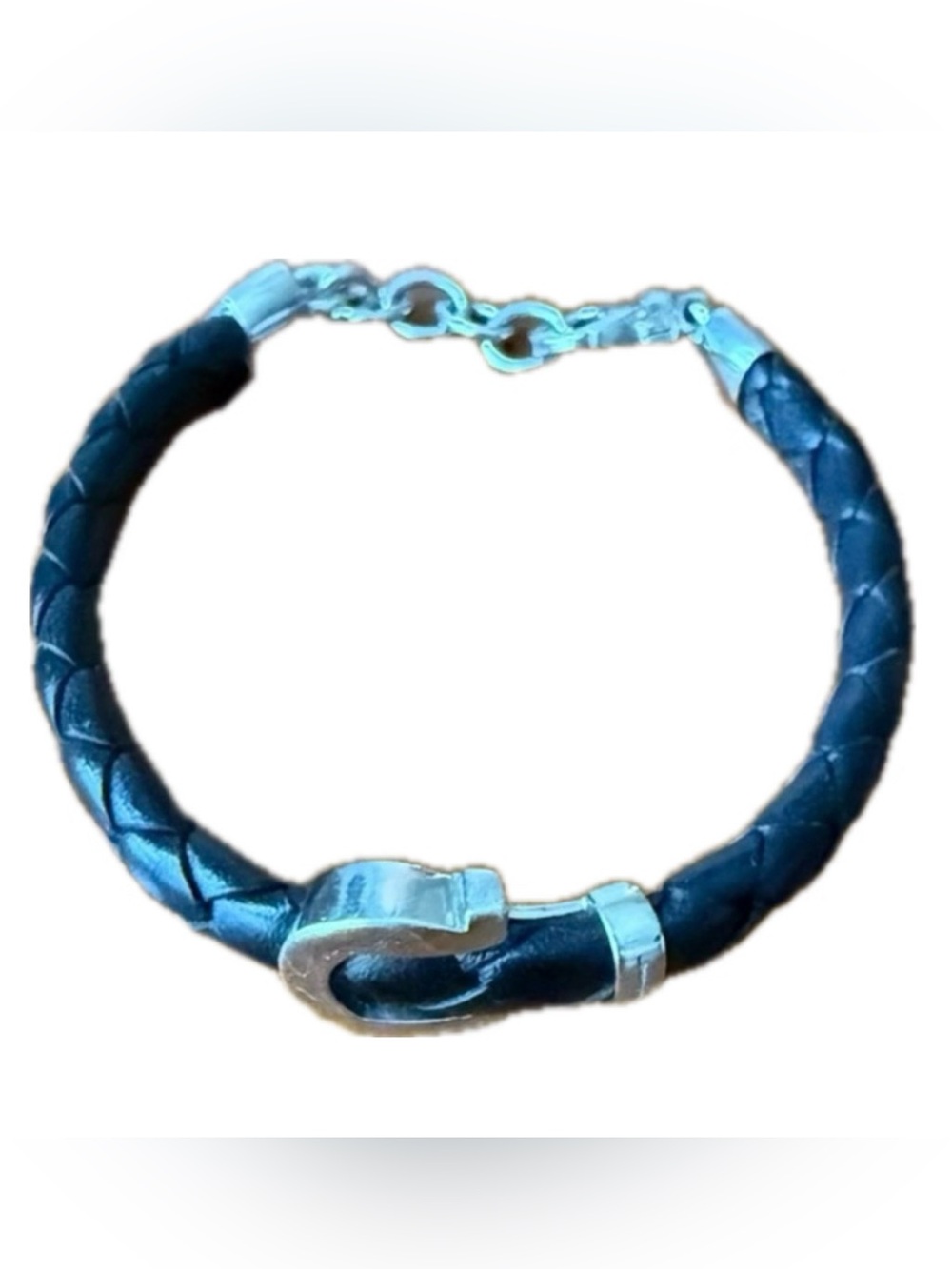 Salvatore Ferragamo Black Calfskin Braided Bracelet with Silver Gancini Clasp